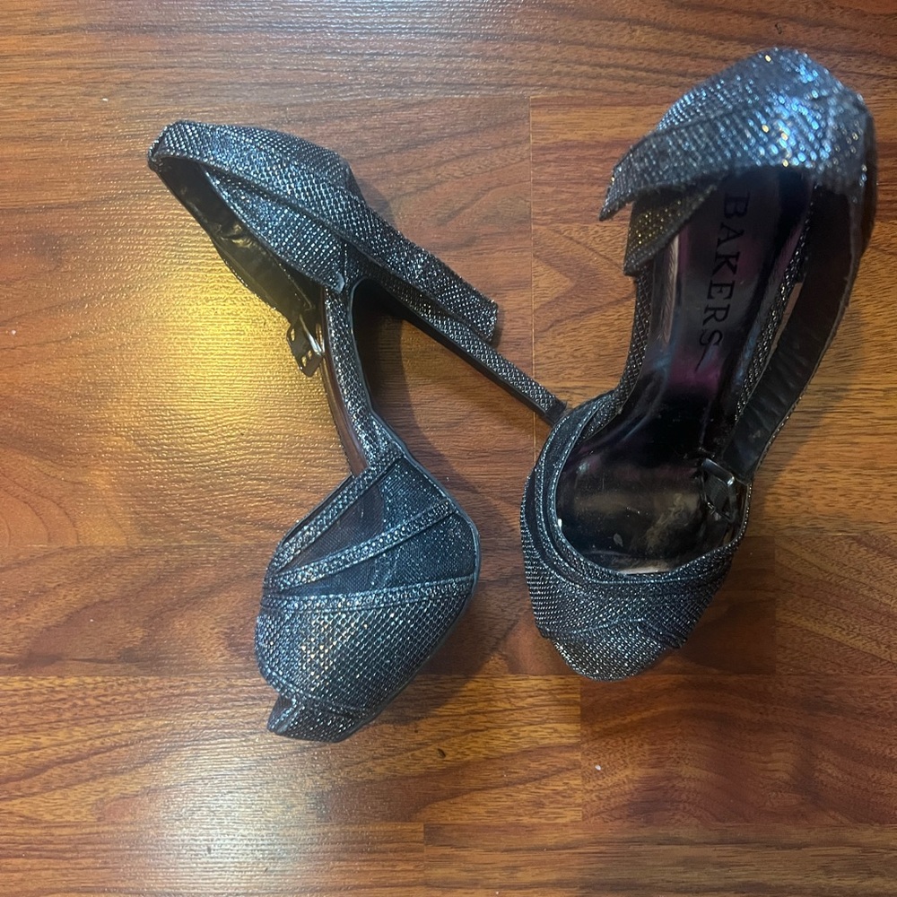 Bakers Black Heels with High Stiletto and Open-Toe Design